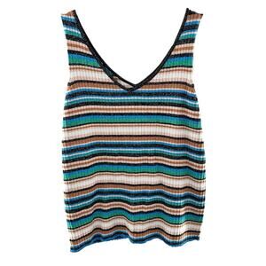 Nine West Y2K Metallic Stripped Knit Sleeveless Tank Top Size XL